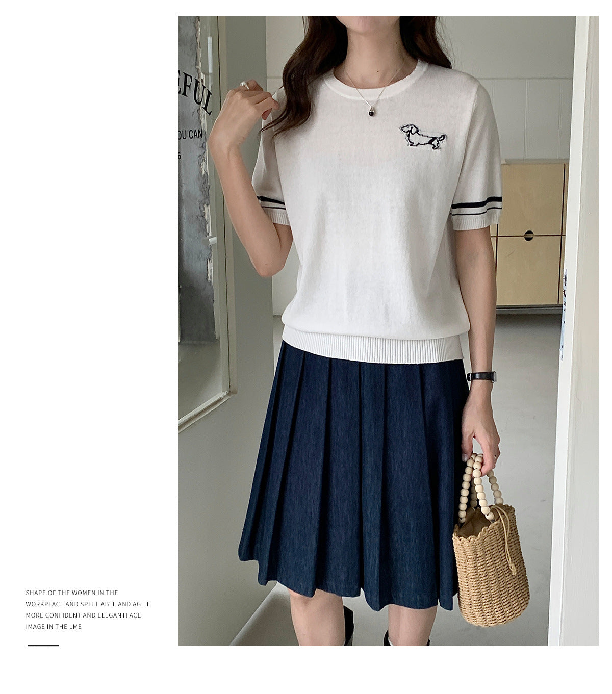 Cute Dog Jacquard Short Sleeve Knit Top
