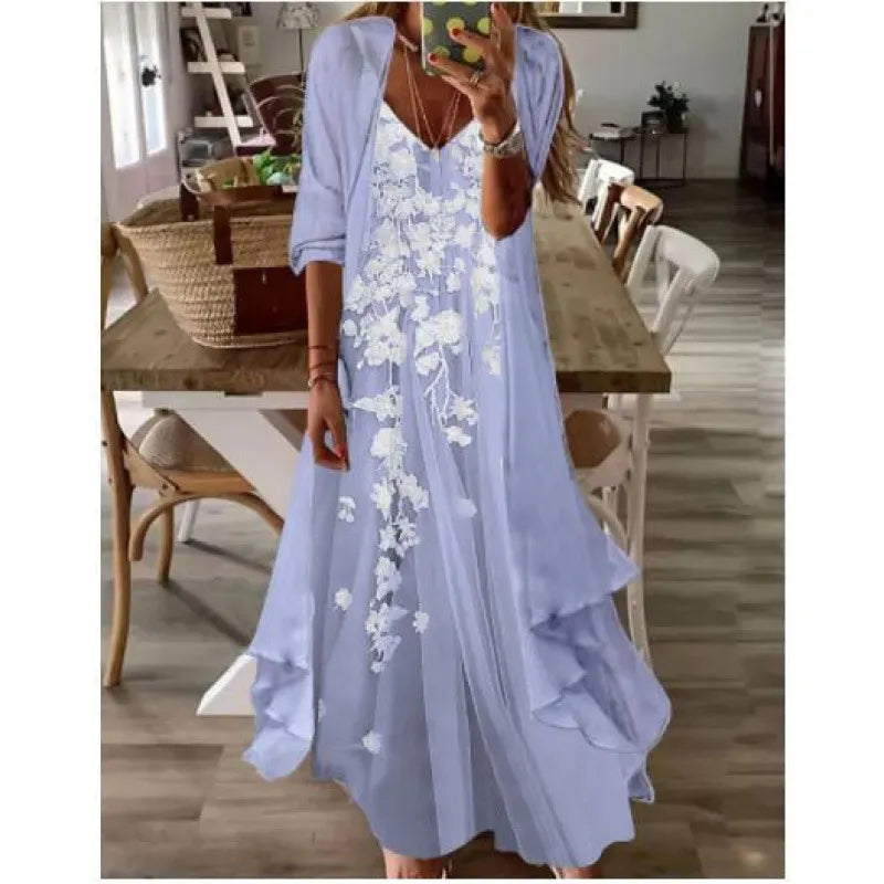 Printed V Neck Cami Long Dress