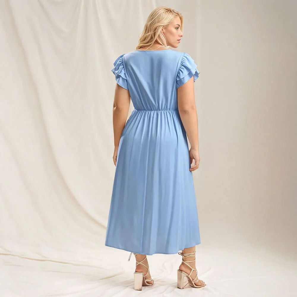 Plus Size Sky Blue Twist Front Midi Dress