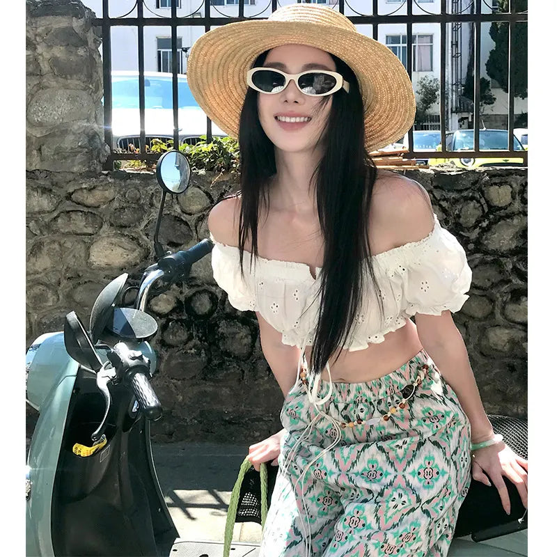 Geometric Printed High Waist Wide Leg Long Pants