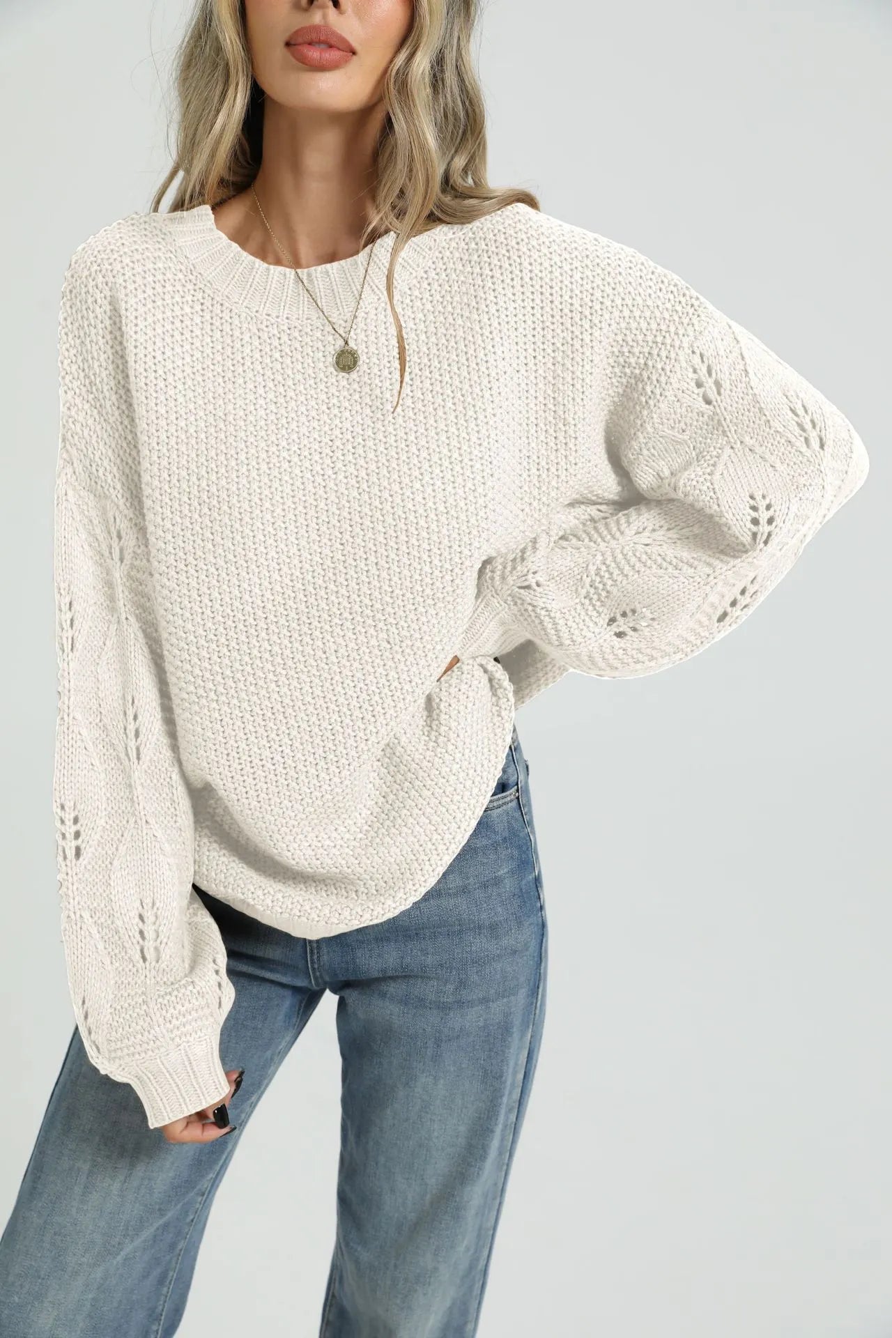 Round Neck Loose Hollow Knit Pullover Sweater