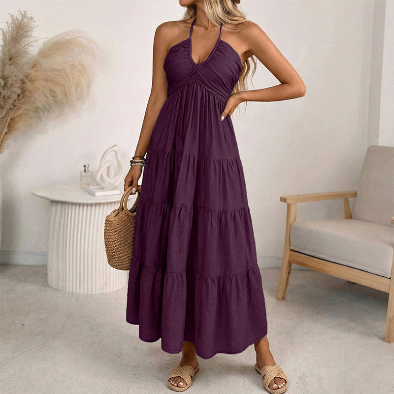 Green Halter Neck Tiered Maxi Dress