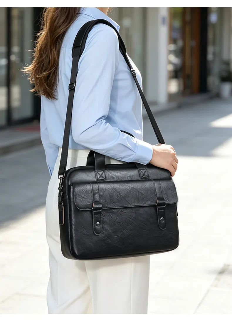 16 Inch PU Leather Laptop Briefcase