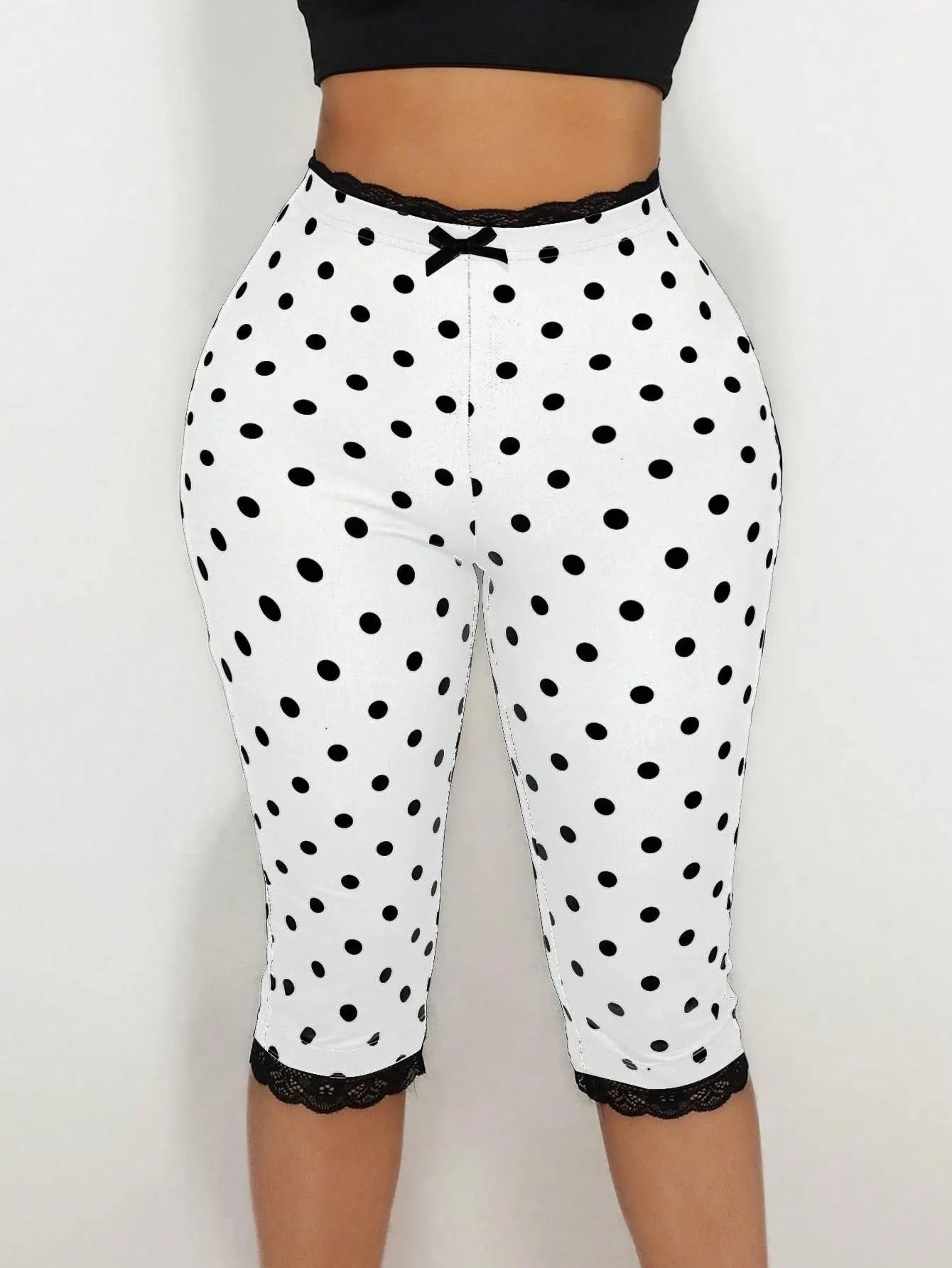 Polka Dot Halter Cutout Crop Top & Capri Pants Two Piece Set