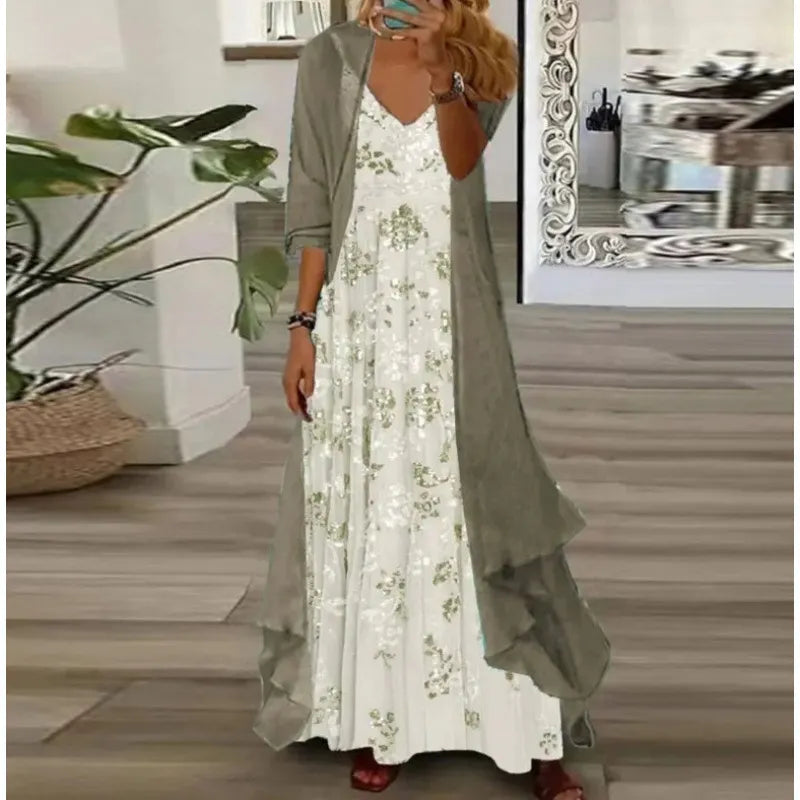 Printed V Neck Cami Long Dress