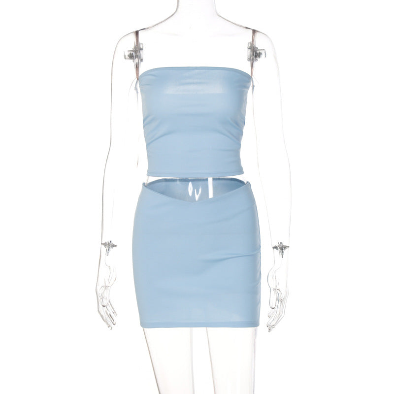Strapless Ruched Two-Piece Set, Crop Top & Mini Skirt