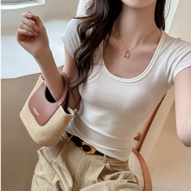 U-Neck Short Sleeve Slim Modal Basic Tee