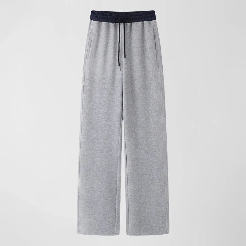 Color Block Drawstring Elastic Waist Straight Casual Pants