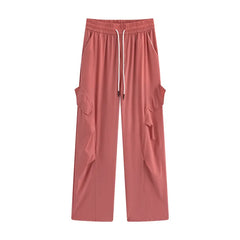 High Waist Drawstring Cargo Straight Casual Pants