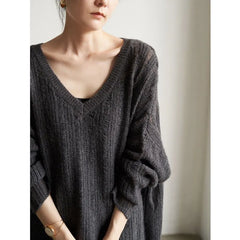Oversized V‑Neck Loose Knit Sweater