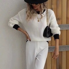 Crew Neck Contrast Color Knit Pullover Sweater