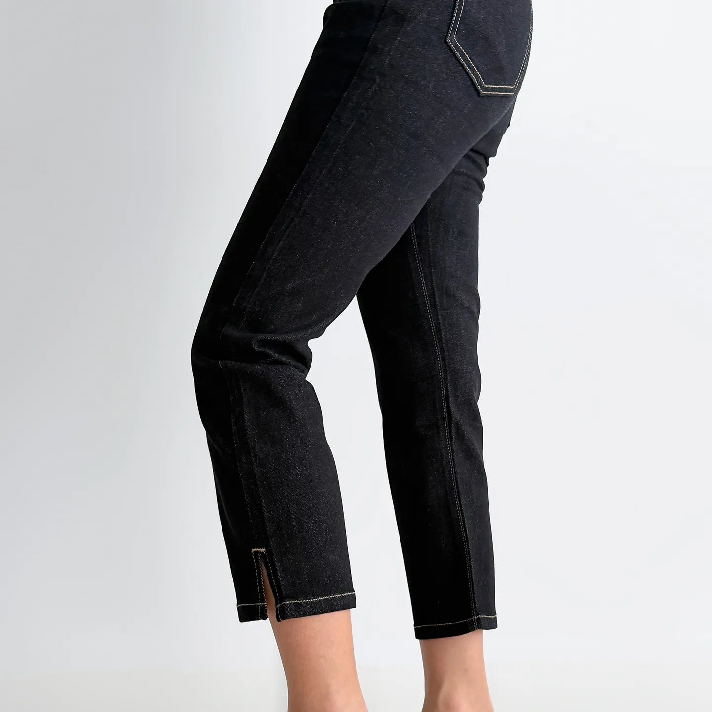 Mid Waist Slim Stretch Retro Split Hem Straight Nine-Point Jeans
