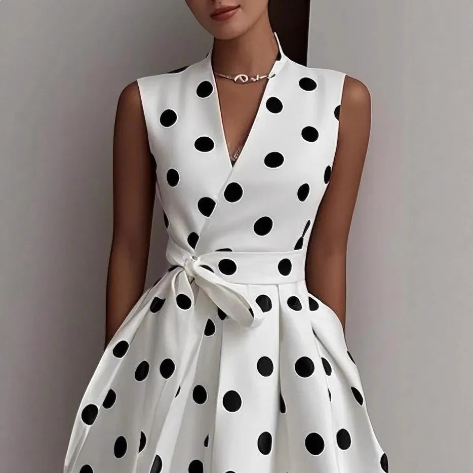 Polka Dot Sleeveless V-Neck Tutu Maxi Dress