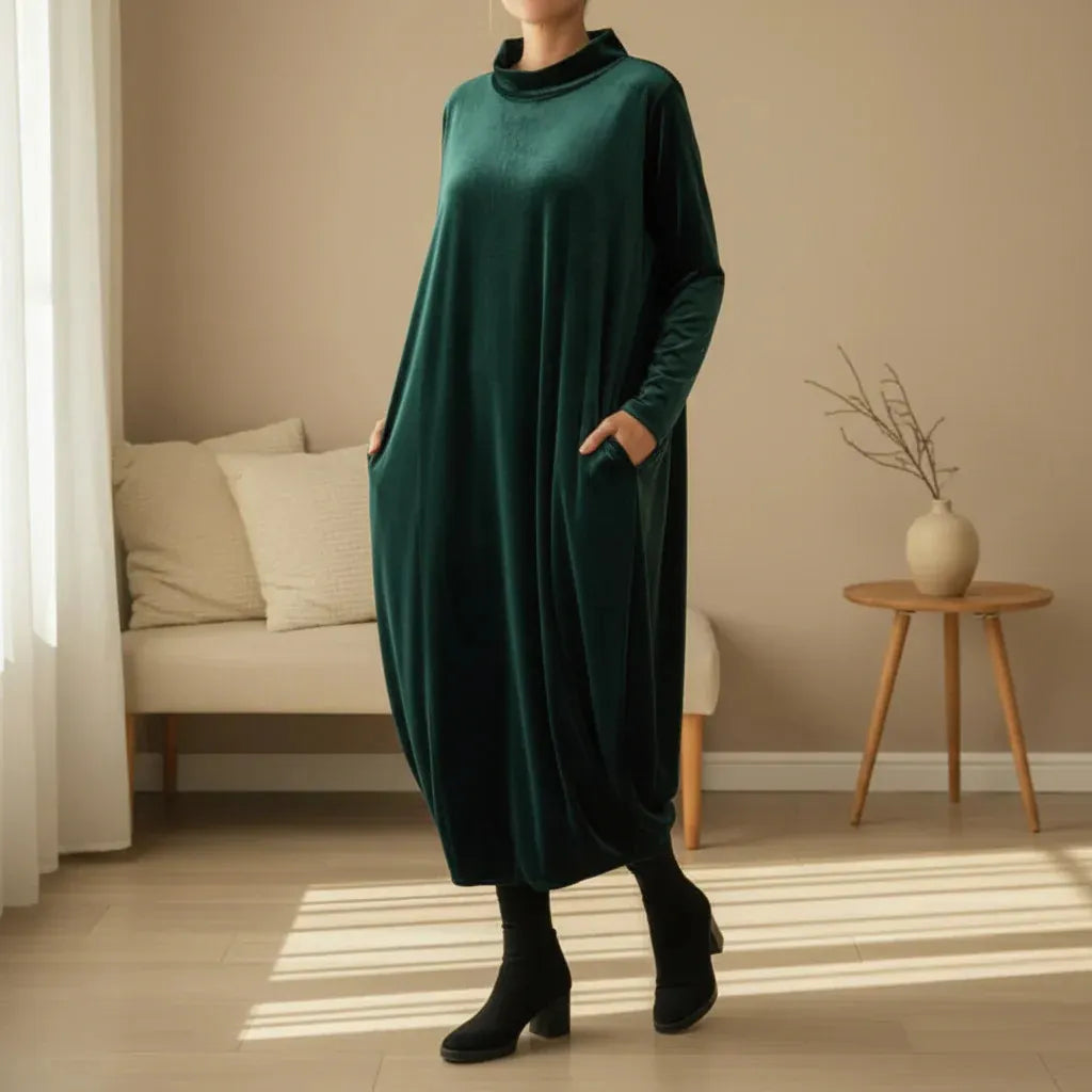 Elegant Loose-Fit Long Sleeve Maxi Dress