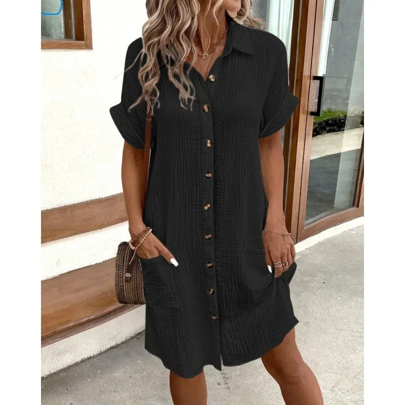 Button Front Pocket Shirt Midi Dress