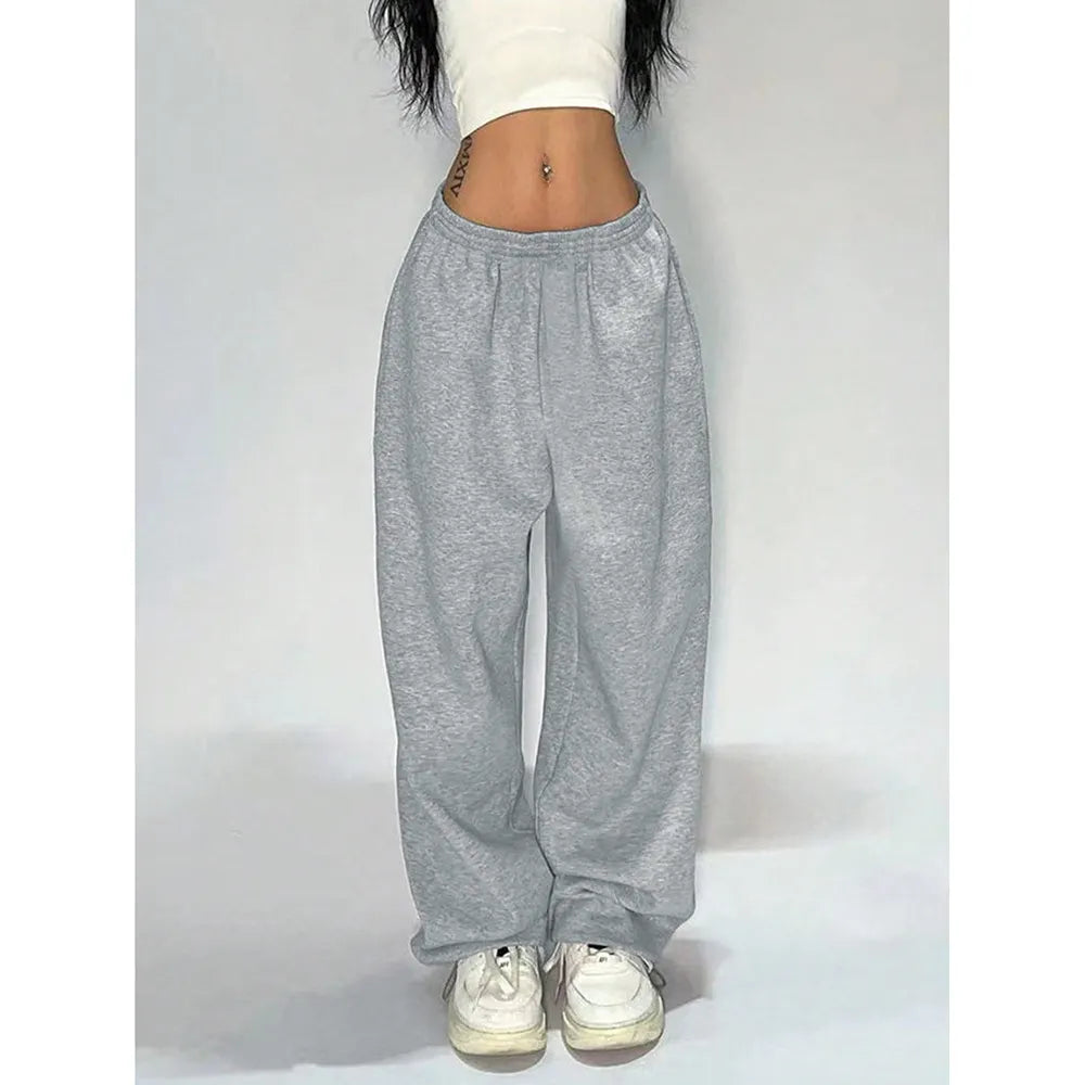 Elastic Waist Solid Straight Wide Leg Casual Sweatpants