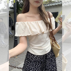 Solid Cream Elegant Boat Neck Fitted Casual Blouse