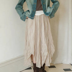 Beige Irregular Ruffled Midi Skirt