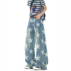 Star Print Baggy Wide Leg Jeans