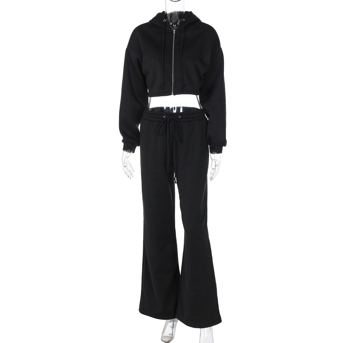 Cropped Hoodie Set, Zip-Up Sweatshirt & Wide Leg Sweatpants