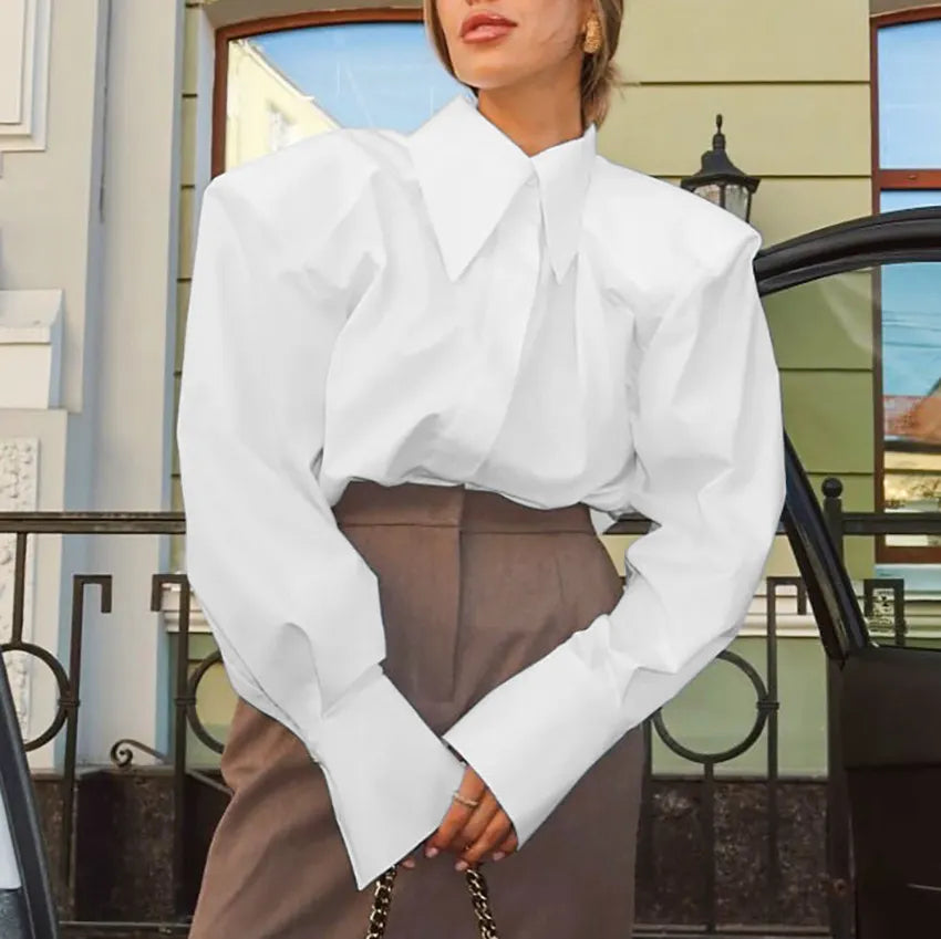 Oversized Pointed Collar Button-Down Shirt