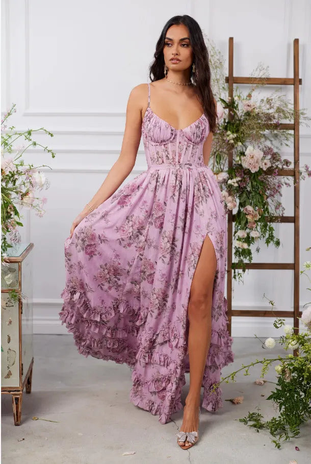 Corset Floral Print Maxi Dress