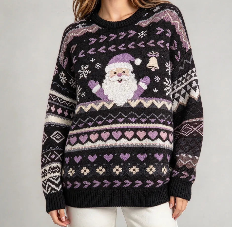 Santa Claus Fair Isle Round Neck Pullover Sweater