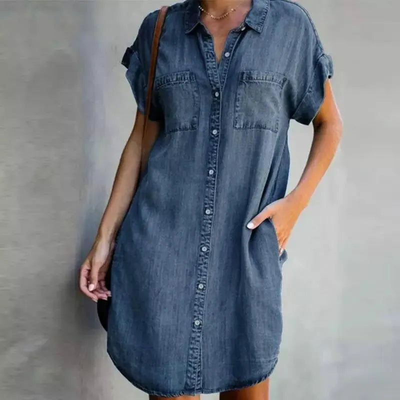 Light Blue Button Front Denim Shirt Dress