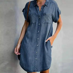 Light Blue Button Front Denim Shirt Dress