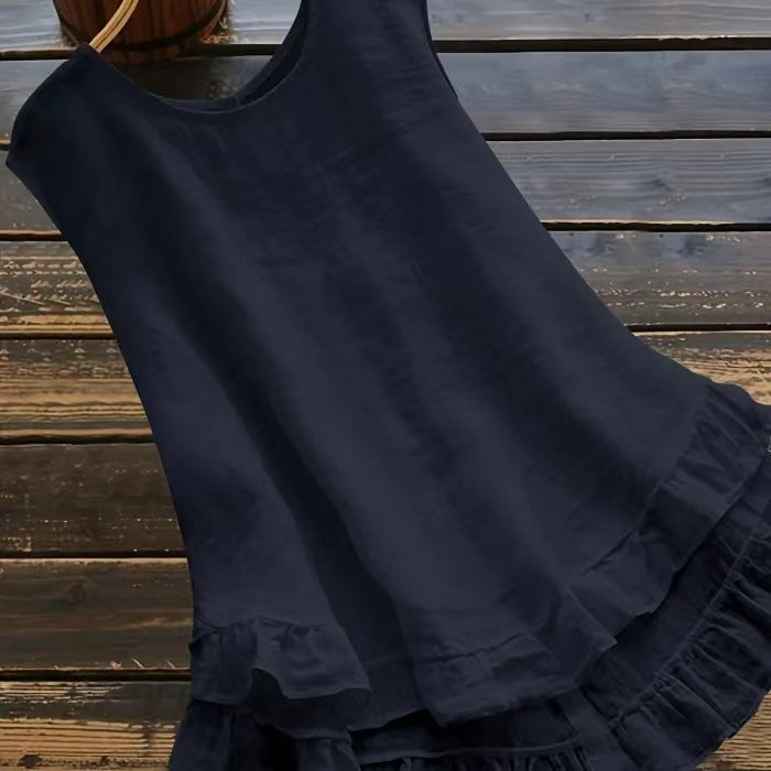 White Sleeveless Ruffled Hem Top