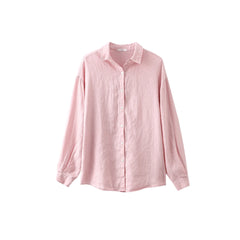 Solid Linen Basic Oversized Collar Long Sleeve Shirt