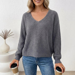 Trendy Back Cutout Tie Knit Pullover Long Sleeve Cropped Statement Sweater for Women