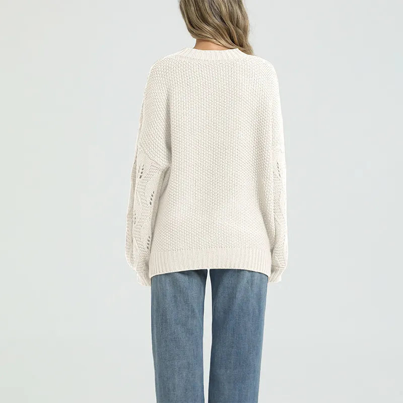 Round Neck Loose Hollow Knit Pullover Sweater