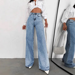 Acid Wash High Waist Wide Leg Denim Jeans