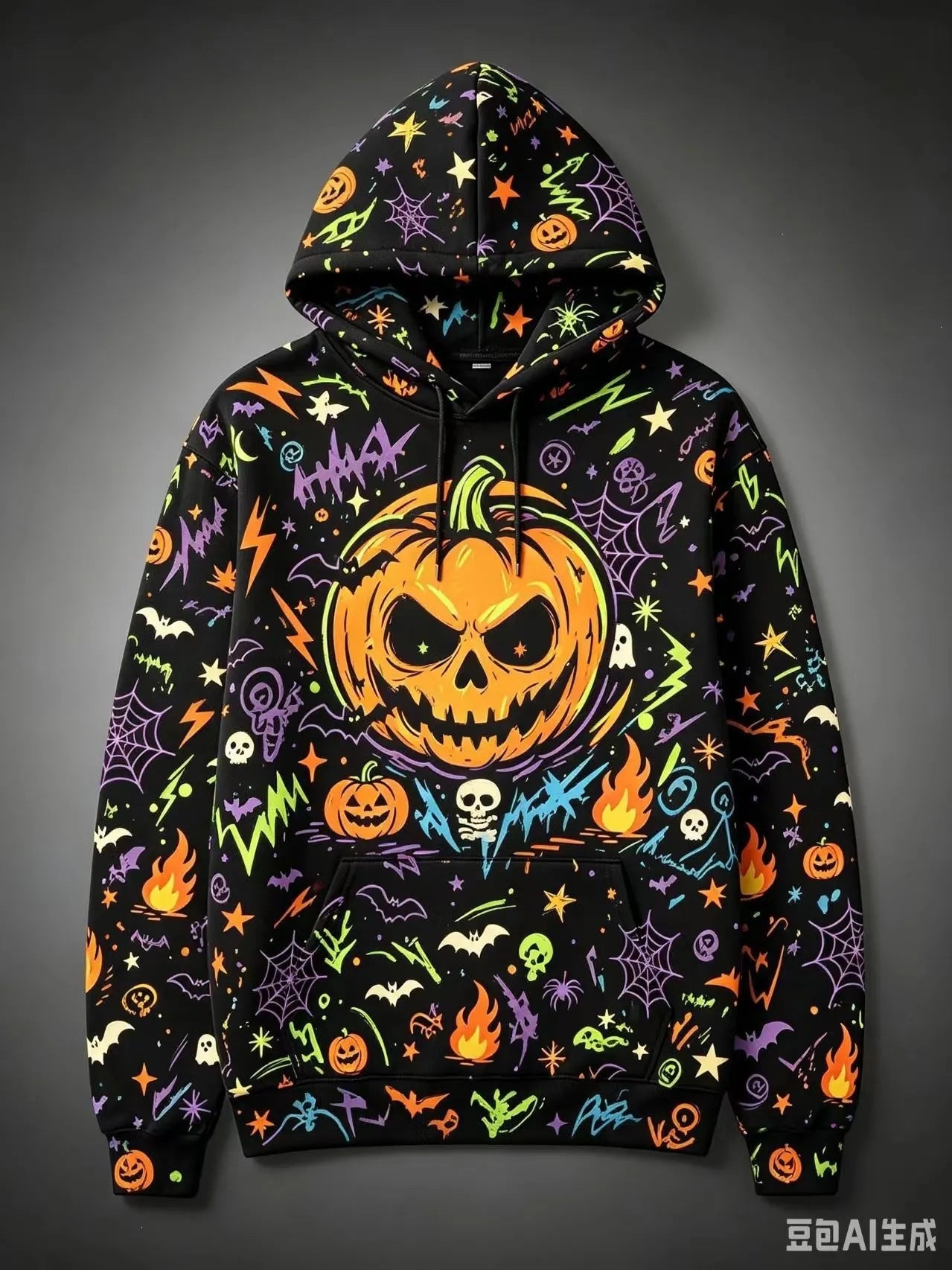 Halloween Black Cat Pumpkin Bat Moon Graphic Hoodie