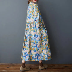 Floral Turn-Down Collar A-Line Midi Dress