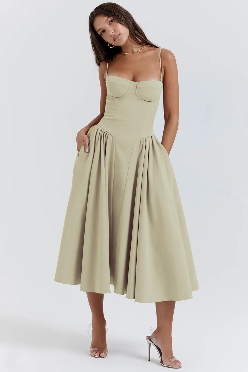 Light Yellow Strapless A-Line Midi Dress