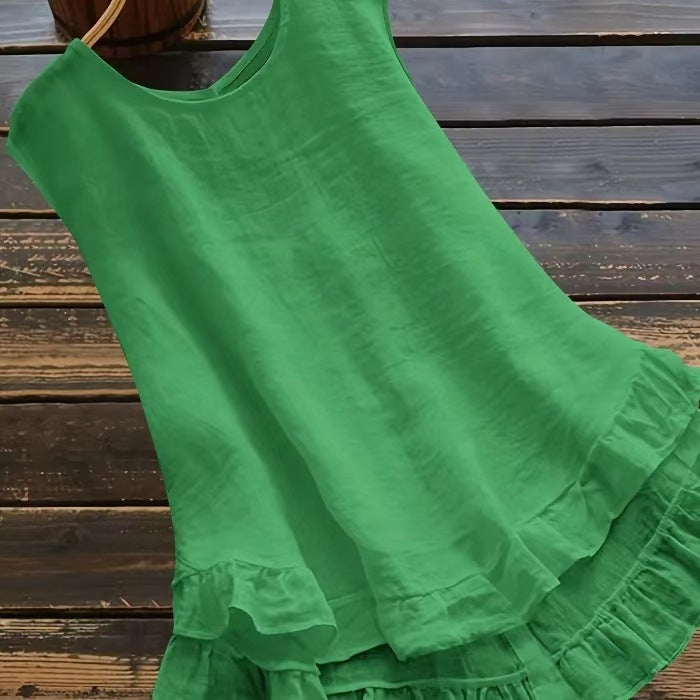 White Sleeveless Ruffled Hem Top