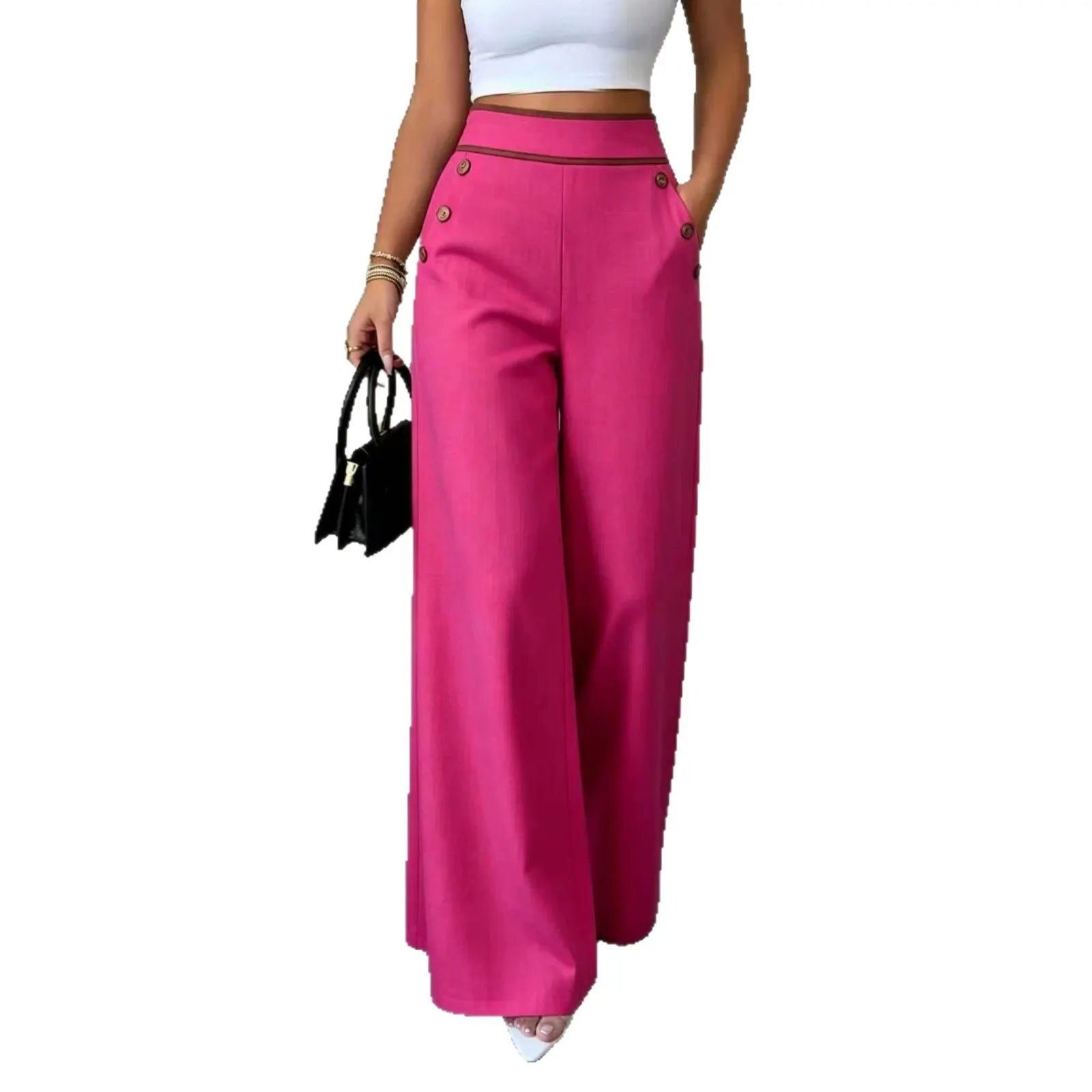 High Waist Button Decor Wide Leg Suit Pants