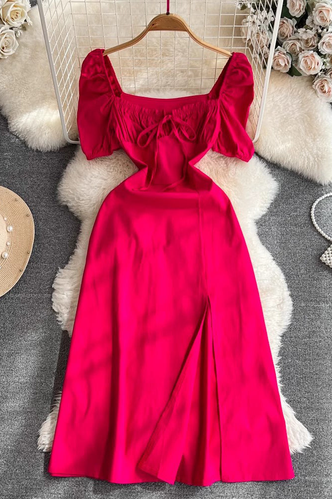 Short Sleeve Lace Square Neck Maxi Dress