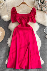 Short Sleeve Lace Square Neck Maxi Dress