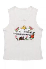 Cartoon and Letter Print Embroidery Cami Tops