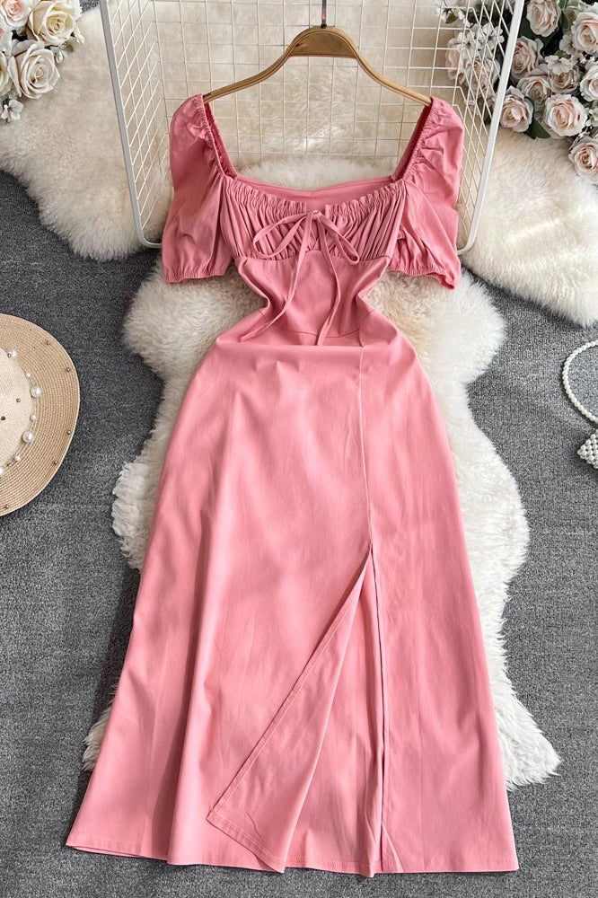 Short Sleeve Lace Square Neck Maxi Dress
