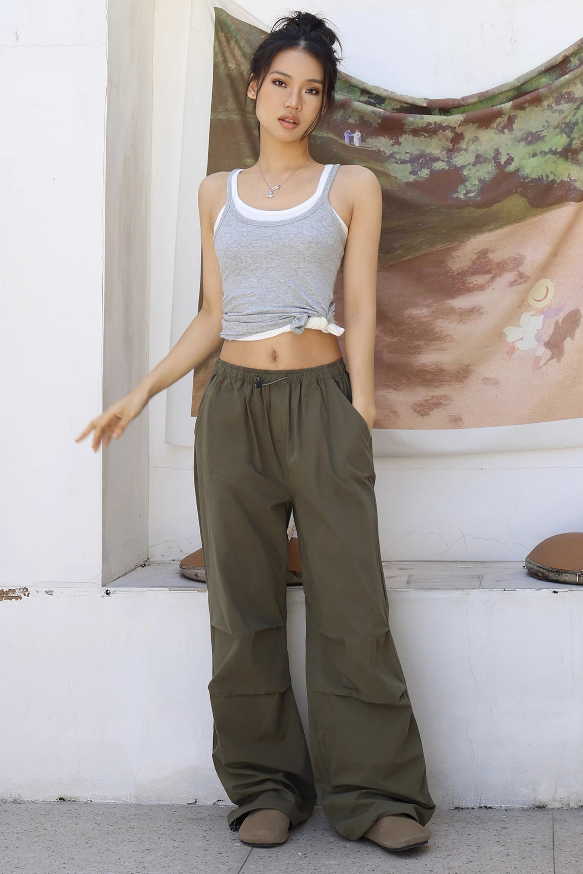 Retro Loose Lace Up Pleated Casual Pants