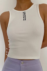 Embroidered Letter Print Rib-knit Tops