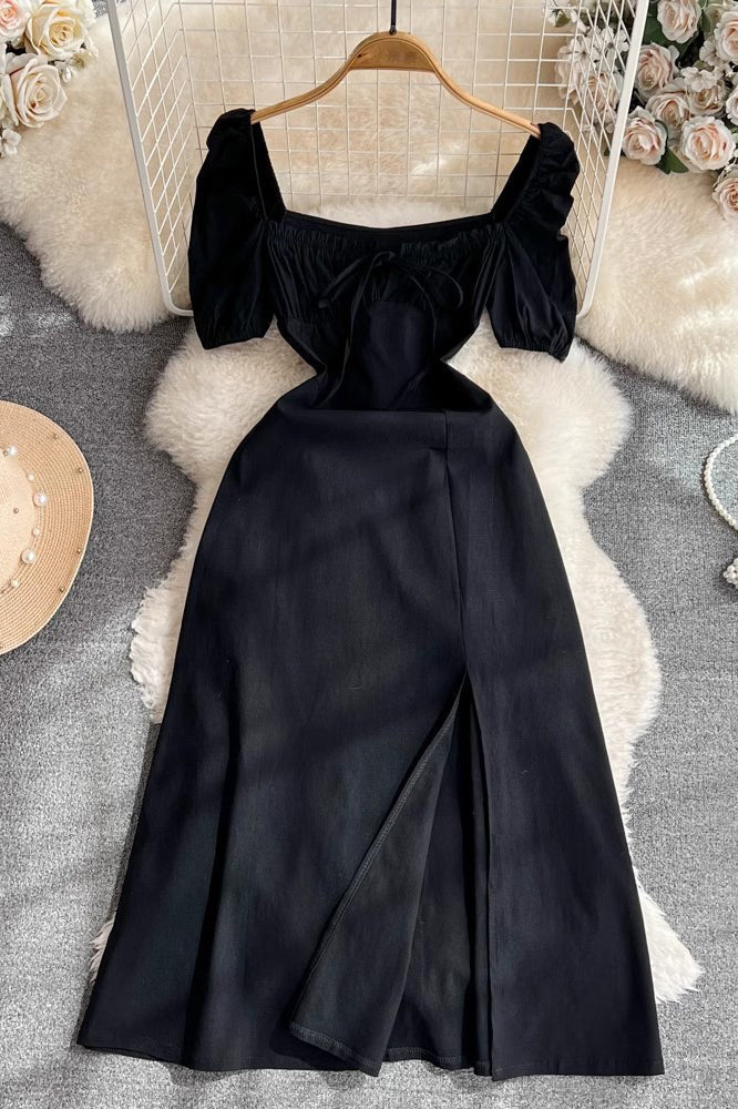 Short Sleeve Lace Square Neck Maxi Dress
