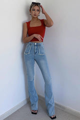 Pocket Side Flare Leg Cover Up Pants