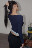 Contrast Long Sleeve Fake Two Slim Fit T-Shirts Tops