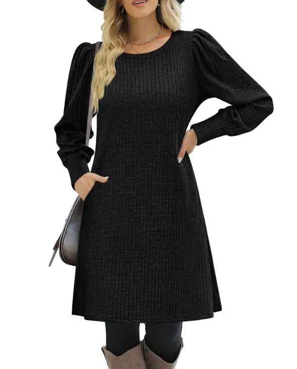 Puff Sleeve Knit Sweater Dress