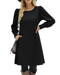 Puff Sleeve Knit Sweater Dress